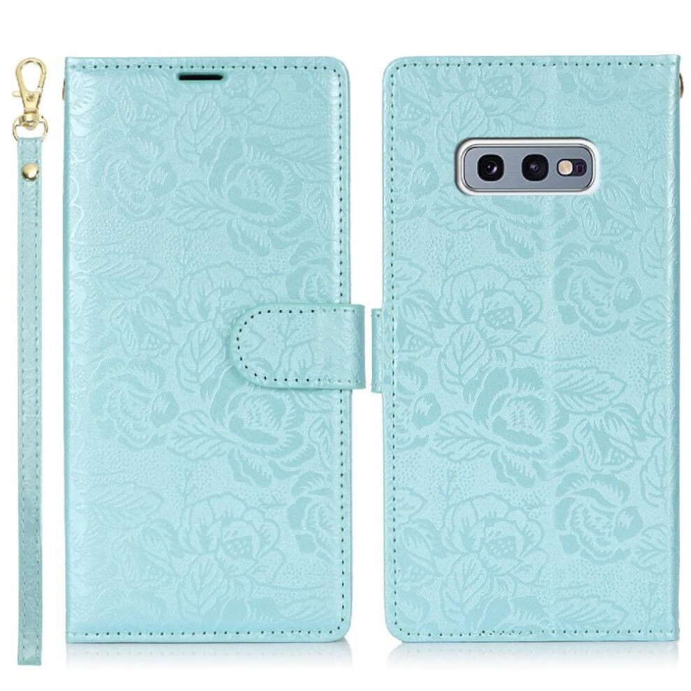 (Blue) Flip Case For Samsung Galaxy S10e Wrist Lanyard Soft Tpu Magnetic Closure Wallet Blue 764549421961