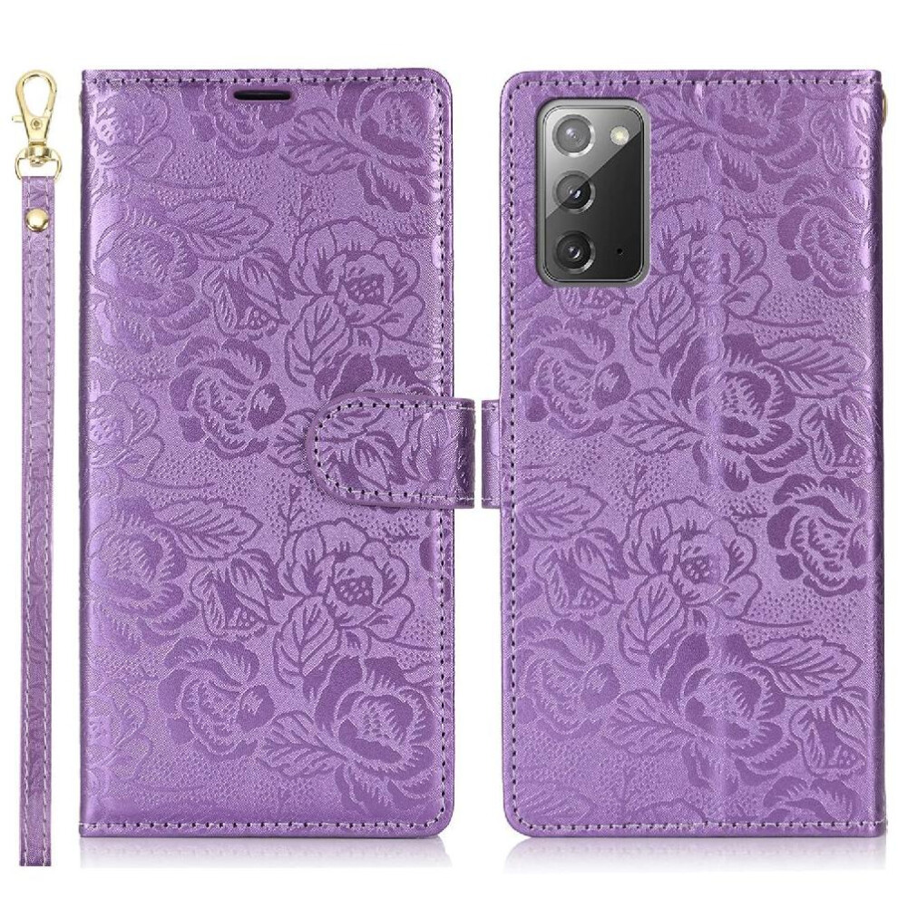 (Purple) Flip Case For Samsung Galaxy Note 20 Wrist Lanyard Wallet Magnetic Closure Soft Tpu Purple 764549422241