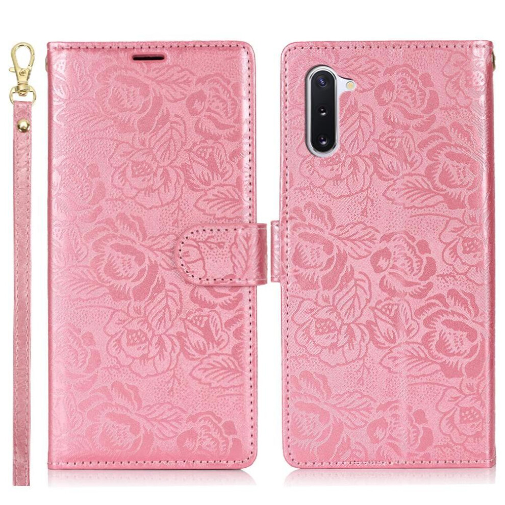 (Pink) Flip Case For Samsung Galaxy Note 10 Wallet Magnetic Closure Wrist Lanyard Soft Tpu Pink 764549422357