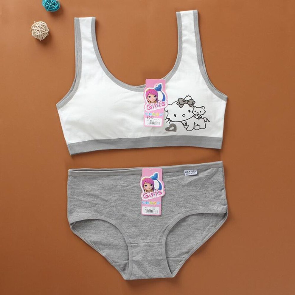 (gray) Girls Bra Cotton Underwear For Teenager Training Bra Set for Student Puberty Vest Brassiere Bras