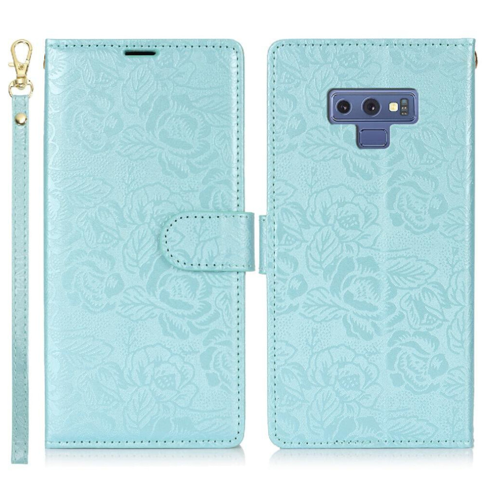 (Blue) Flip Case For Samsung Galaxy Note 9 Wallet Soft Tpu Magnetic Closure Wrist Lanyard Blue 764549422418