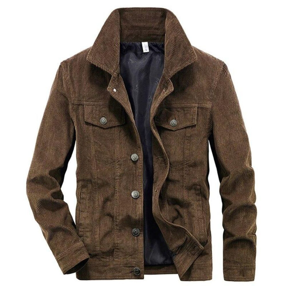 (coffee, L) Men&apos;s Streetwear Motorcycle Corduroy Coats Bomber Jackets Men&apos;s Windbreaker Multi-pocket Cotton Cargo Parkas