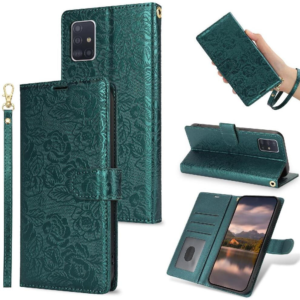 (Green) Flip Case For Samsung Galaxy A71 5G Magnetic Closure Wrist Lanyard Wallet Soft Tpu Green 764549422579
