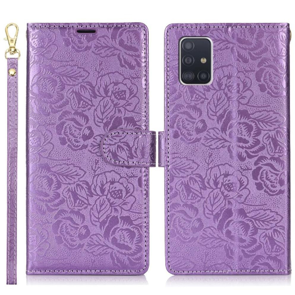 (Purple) Flip Case For Samsung Galaxy A71 5G Magnetic Closure Wrist Lanyard Wallet Soft Tpu Purple 764549422593