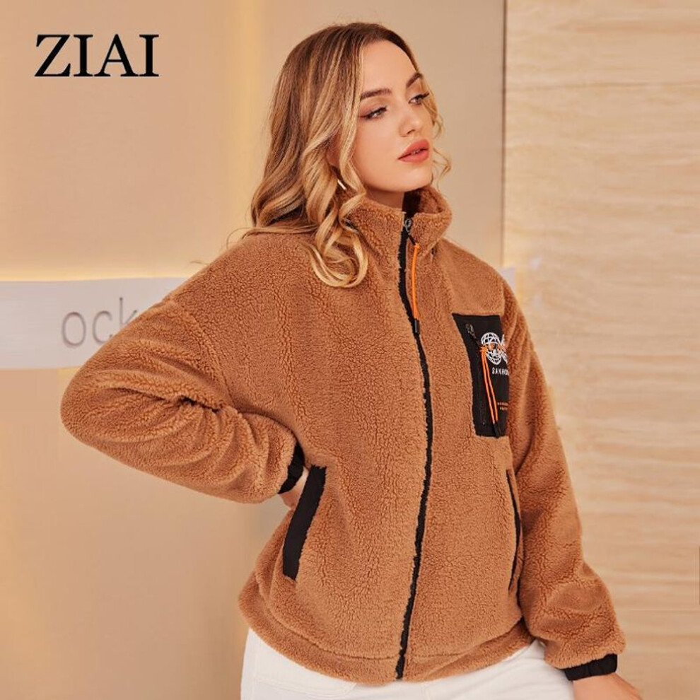 (camel, L) Ziai Spring Autumn Women&apos;s Fur Coat Faux Fur Lamb Wool Coat Female Fleece Teddy Jacket Thickened Warm Plush Jacket New In Coats Zn-t112