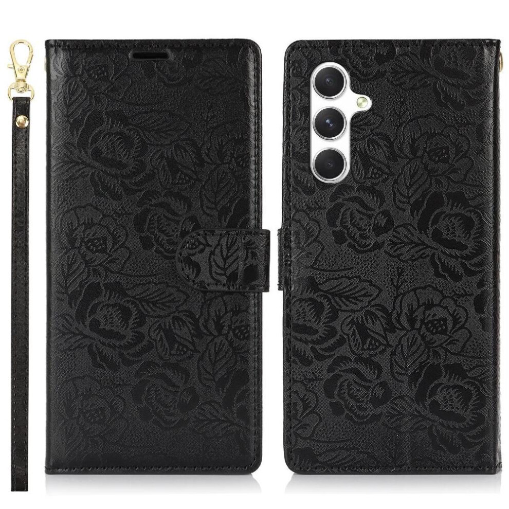 (Black) Flip Case For Samsung Galaxy A54 5G Wrist Lanyard Wallet Magnetic Closure Soft Tpu Black 764549422685