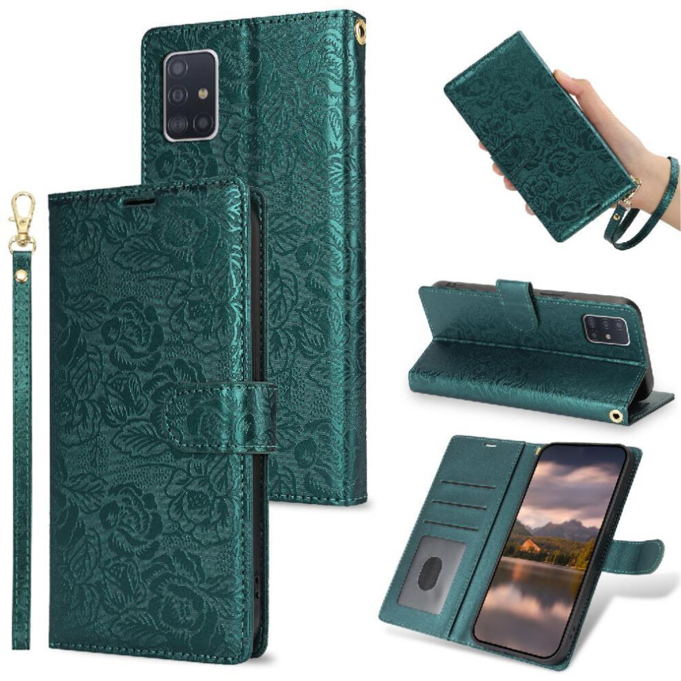 (Green) Flip Case For Samsung Galaxy A51 5G Magnetic Closure Wallet Soft Tpu Wrist Lanyard Green 764549422821