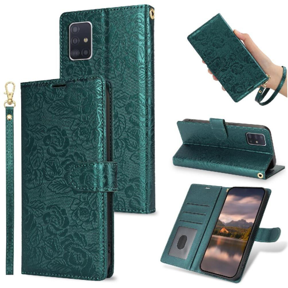 (Green) Flip Case For Samsung Galaxy A51 4G Soft Tpu Wallet Wrist Lanyard Magnetic Closure Green 764549422876