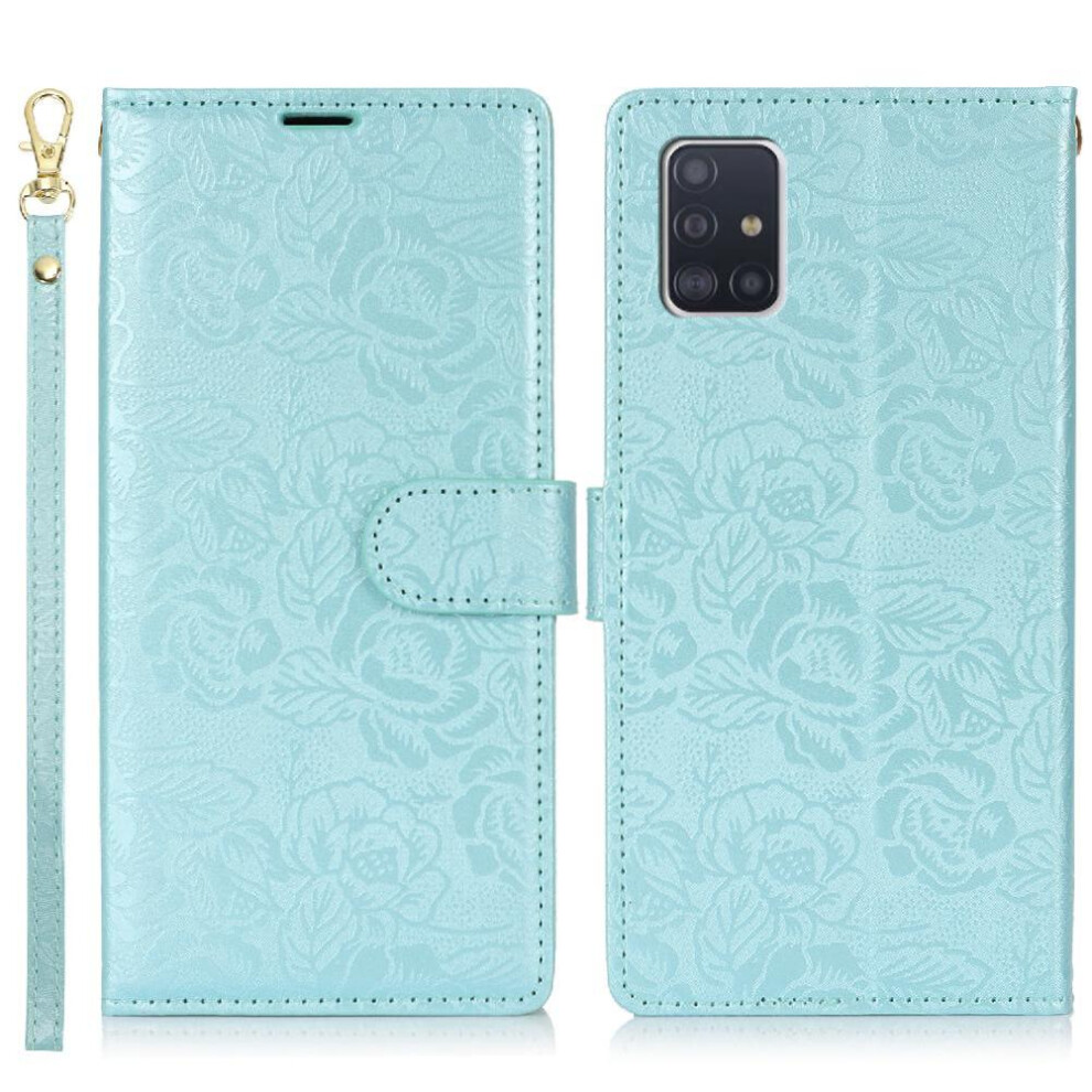 (Blue) Flip Case For Samsung Galaxy A51 4G Soft Tpu Wallet Wrist Lanyard Magnetic Closure Blue 764549422913