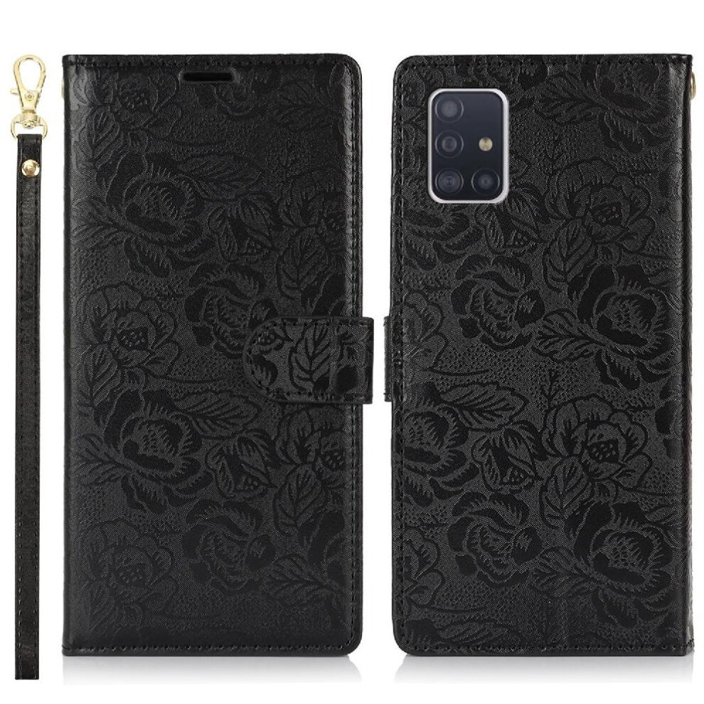 (Black) Flip Case For Samsung Galaxy A51 4G Soft Tpu Wallet Wrist Lanyard Magnetic Closure Black 764549422883