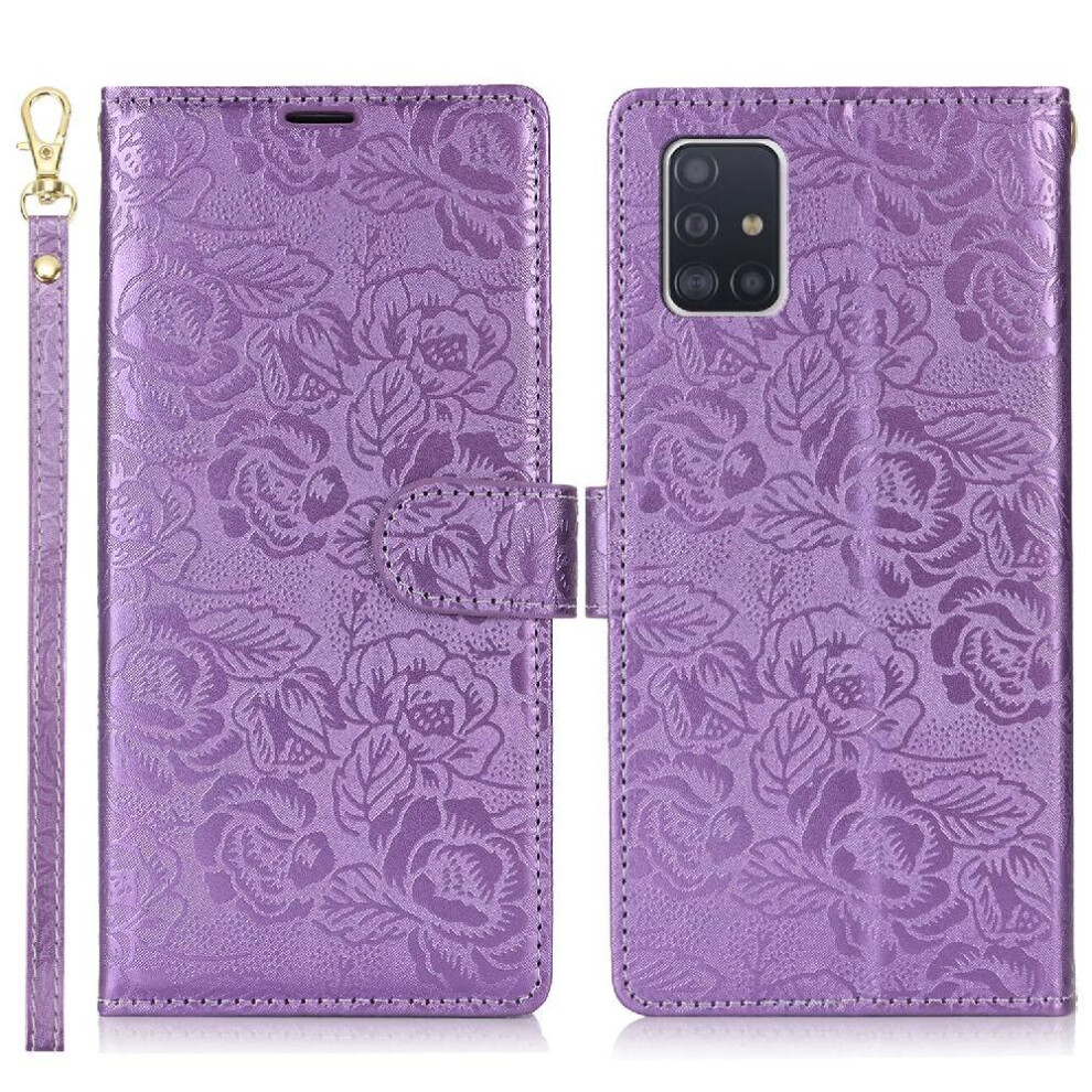(Purple) Flip Case For Samsung Galaxy A51 4G Soft Tpu Wallet Wrist Lanyard Magnetic Closure Purple 764549422890