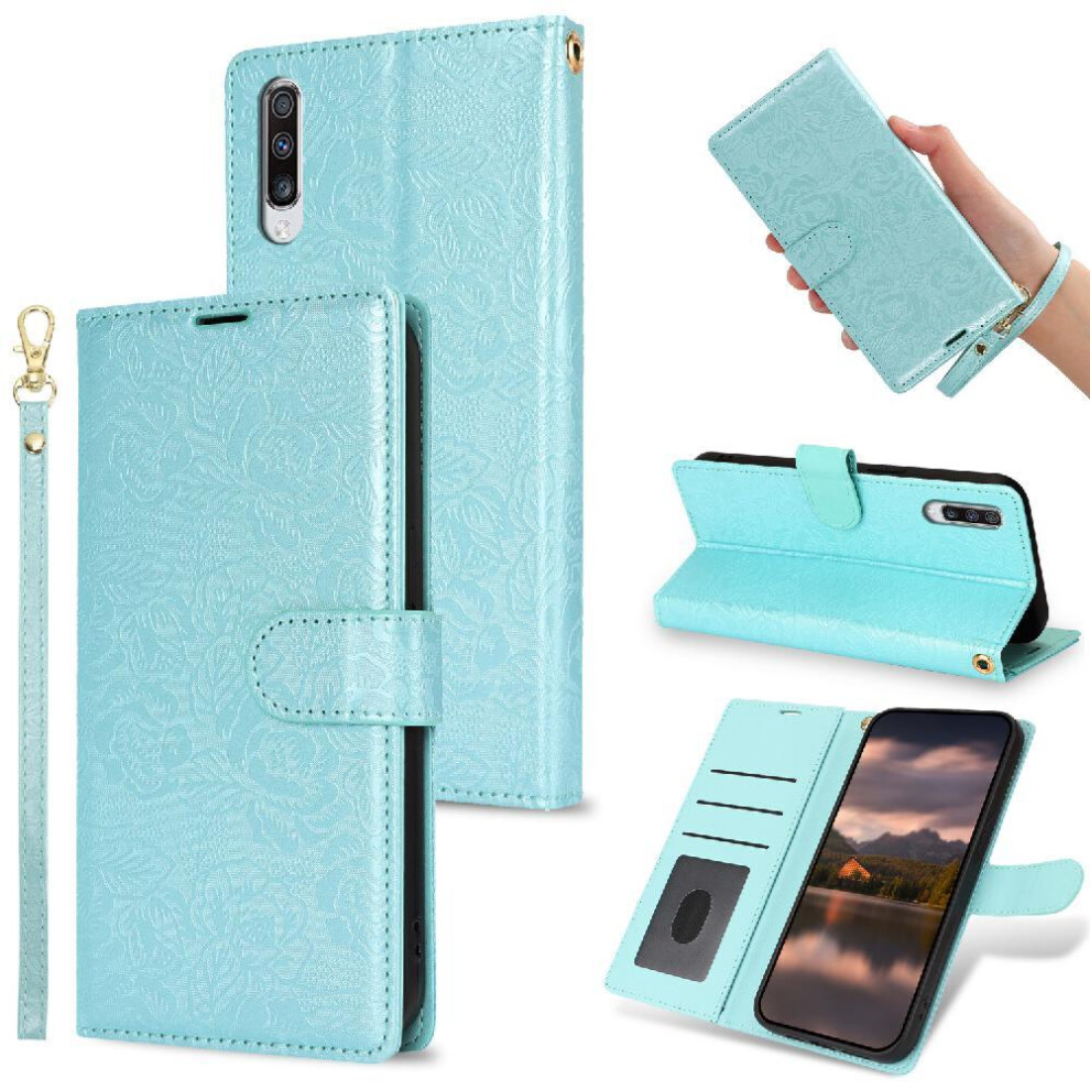 (Blue) Flip Case For Samsung Galaxy A30s/A50s Magnetic Closure Wallet Wrist Lanyard Soft Tpu Blue 764549422968