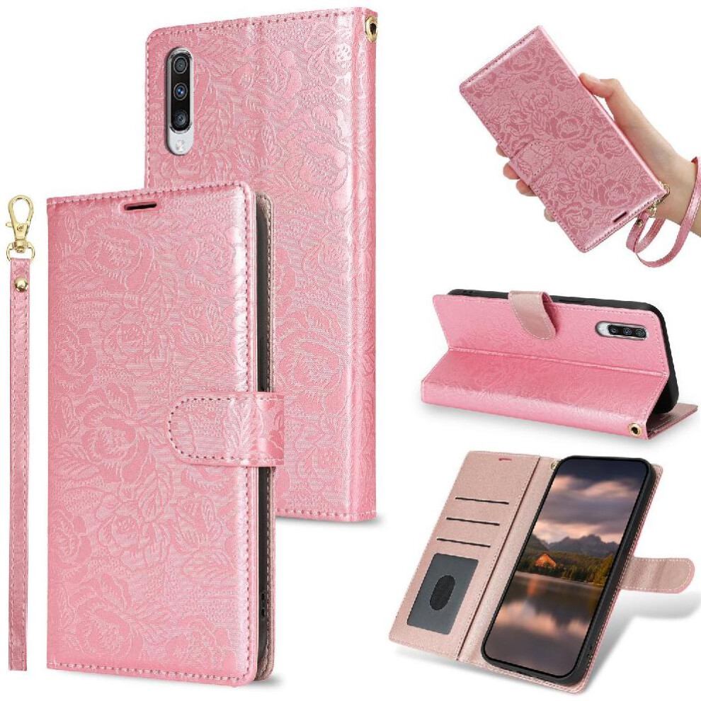 (Pink) Flip Case For Samsung Galaxy A30s/A50s Magnetic Closure Wallet Wrist Lanyard Soft Tpu Pink 764549422951