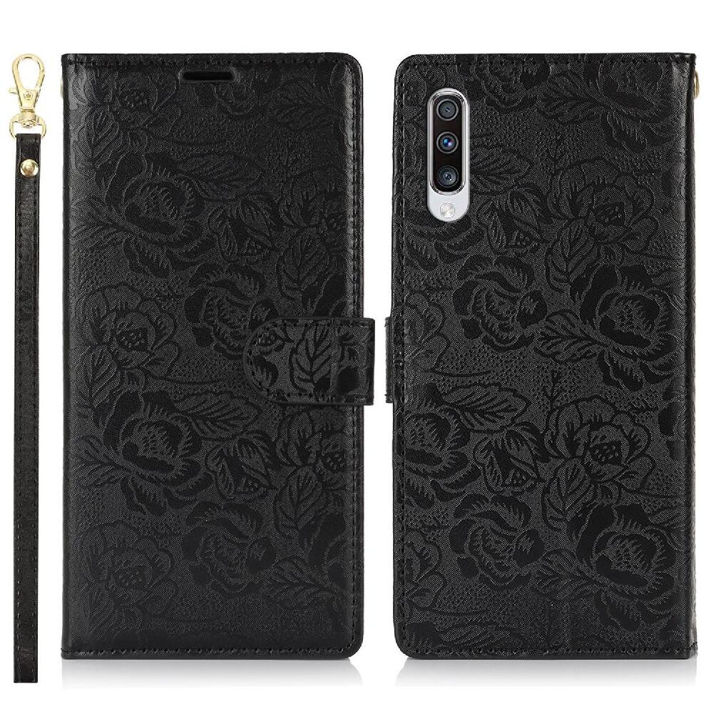 (Black) Flip Case For Samsung Galaxy A30s/A50s Magnetic Closure Wallet Wrist Lanyard Soft Tpu Black 764549422937