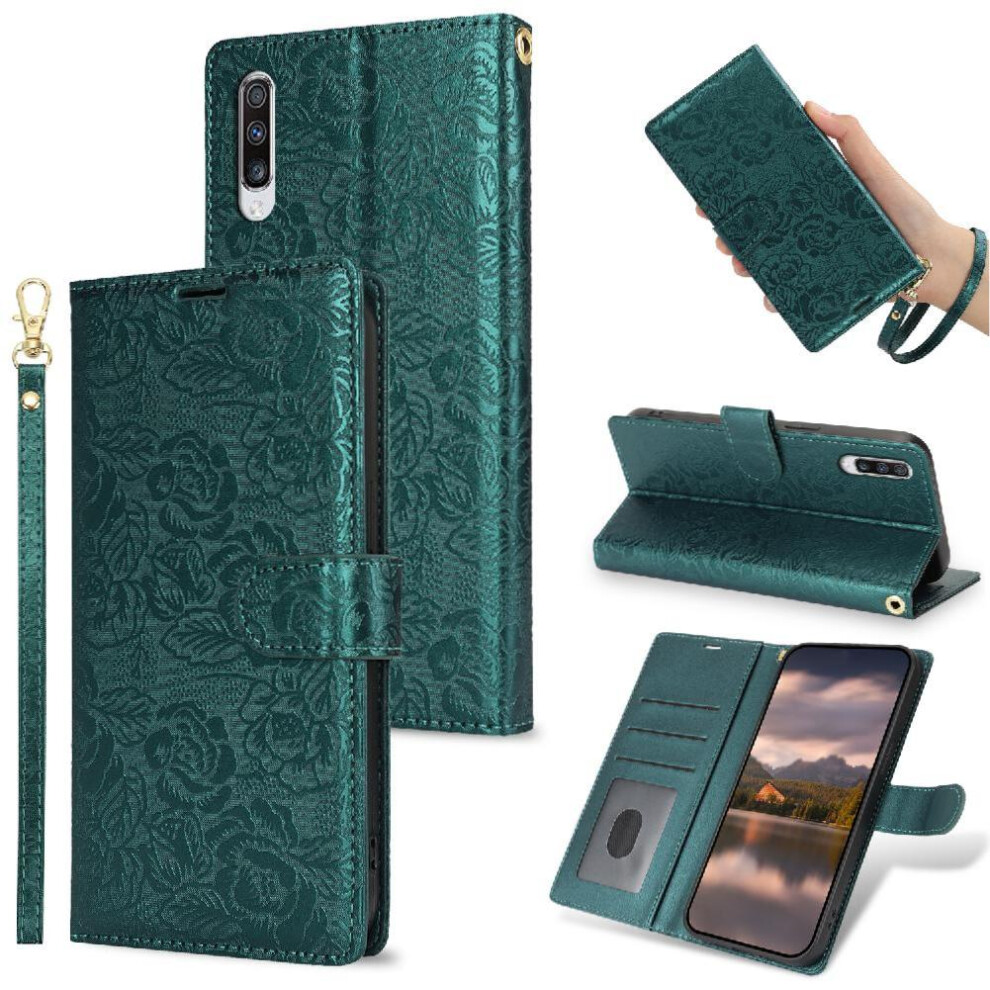(Green) Flip Case For Samsung Galaxy A50 Soft Tpu Magnetic Closure Wrist Lanyard Wallet Green 764549422975