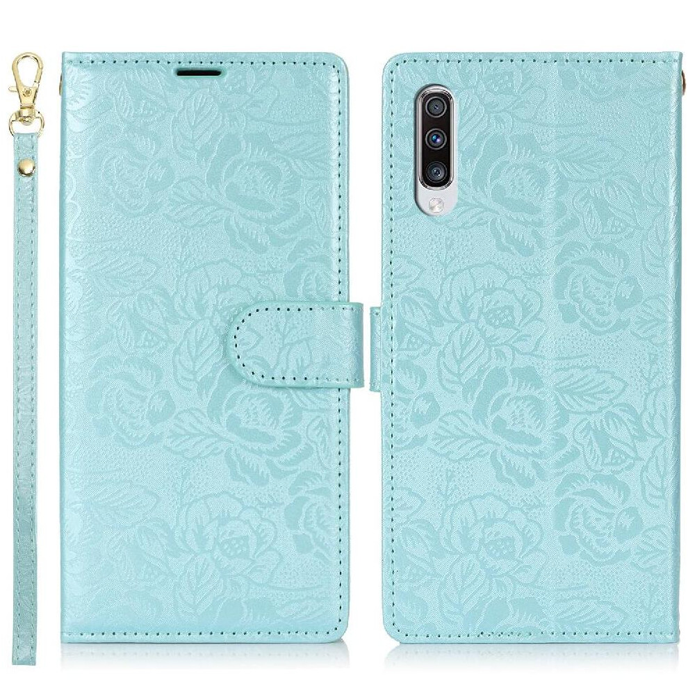 (Blue) Flip Case For Samsung Galaxy A50 Soft Tpu Magnetic Closure Wrist Lanyard Wallet Blue 764549423019