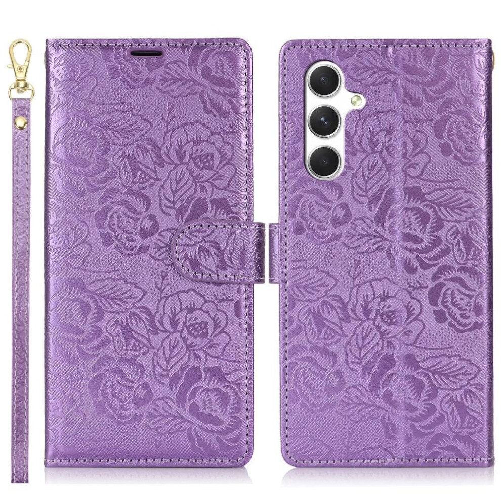 (Purple) Flip Case For Samsung Galaxy A34 5G Wallet Wrist Lanyard Magnetic Closure Soft Tpu Purple 764549423149