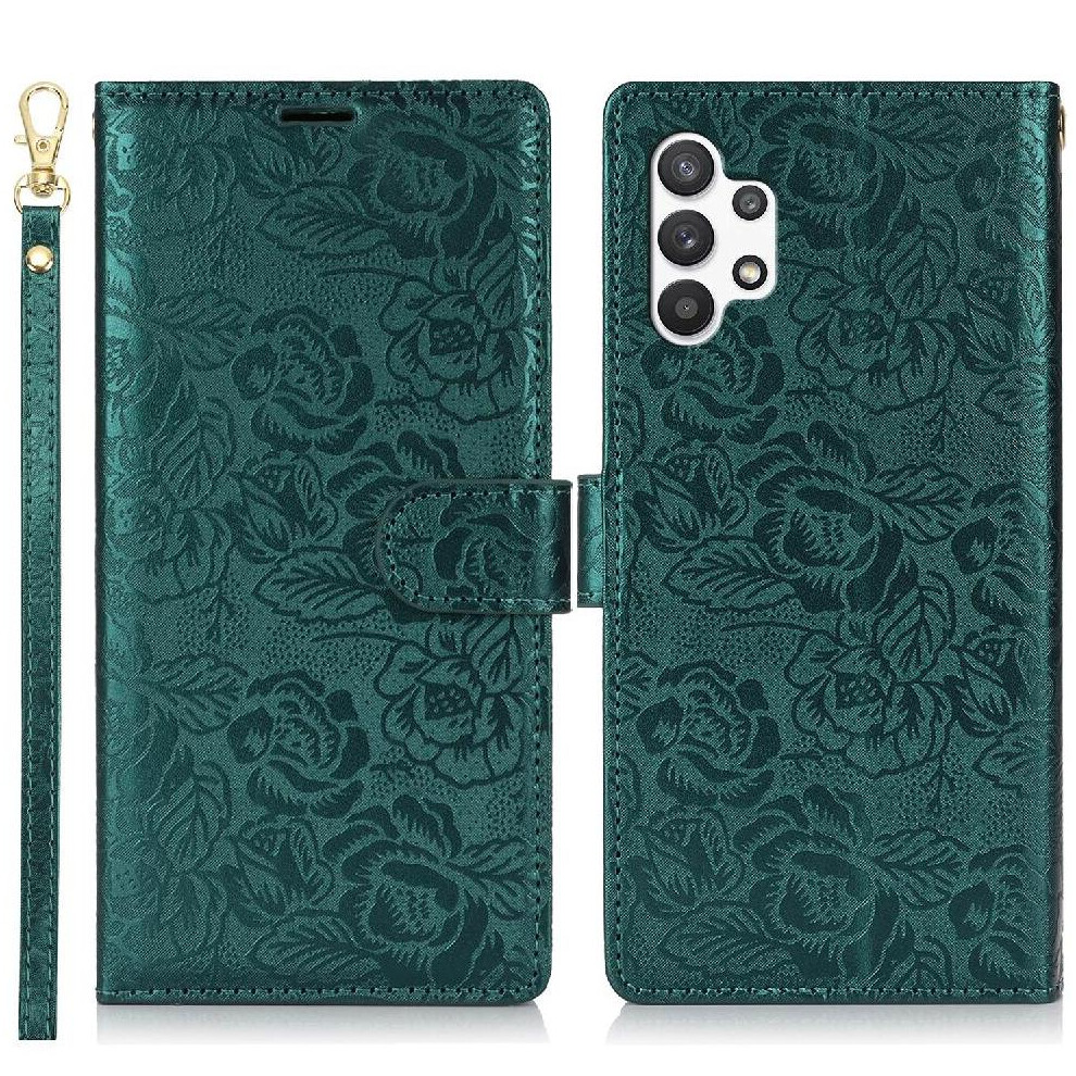 (Green) Flip Case For Samsung Galaxy A32 5G Magnetic Closure Wrist Lanyard Wallet Soft Tpu Green 764549423224