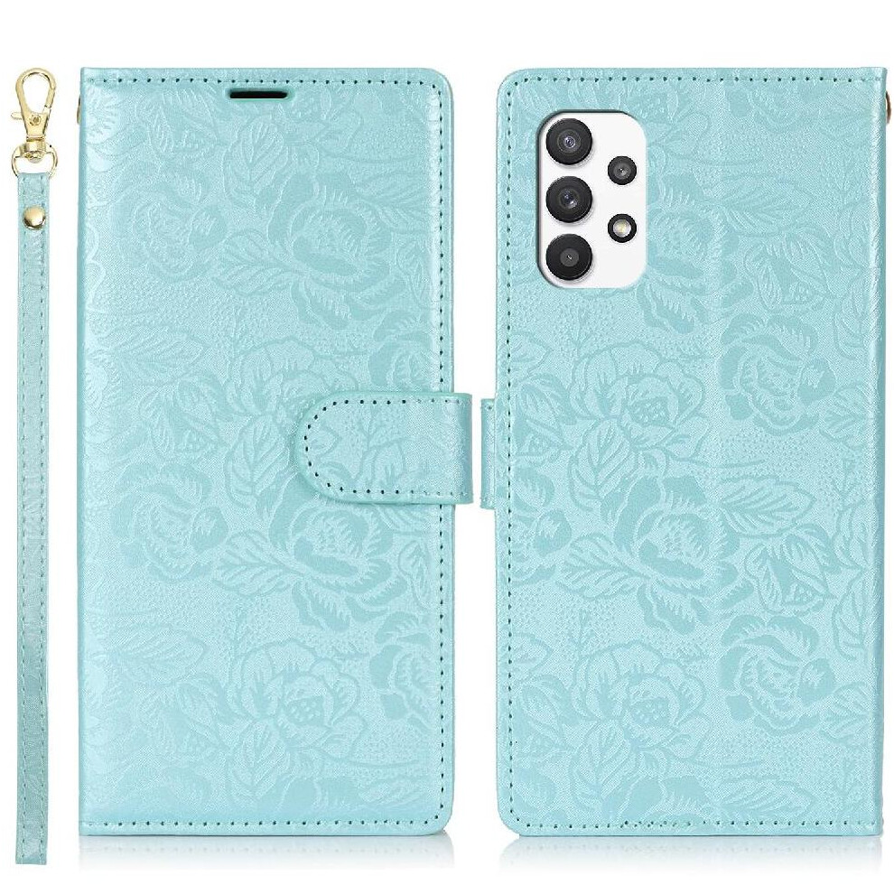 (Blue) Flip Case For Samsung Galaxy A32 4G Wallet Magnetic Closure Soft Tpu Wrist Lanyard Blue 764549423316