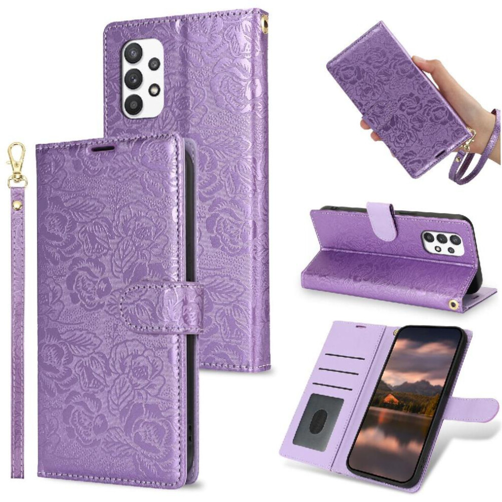 (Purple) Flip Case For Samsung Galaxy M13 4G Wallet Magnetic Closure Wrist Lanyard Soft Tpu Purple 764549423392