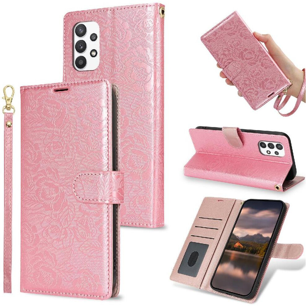 (Pink) Flip Case For Samsung Galaxy M13 4G Wallet Magnetic Closure Wrist Lanyard Soft Tpu Pink 764549423408