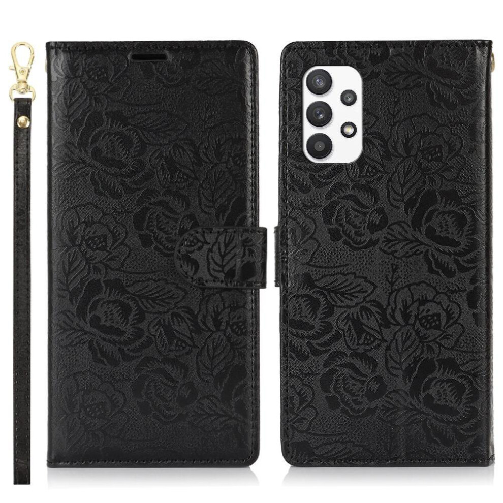 (Black) Flip Case For Samsung Galaxy A23 4G/5G Magnetic Closure Soft Tpu Wrist Lanyard Wallet Black 764549423484