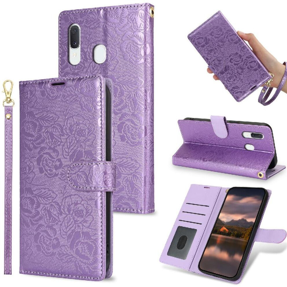 (Purple) Flip Case For Samsung Galaxy A20/A30 Magnetic Closure Soft Tpu Wrist Lanyard Wallet Purple 764549423590