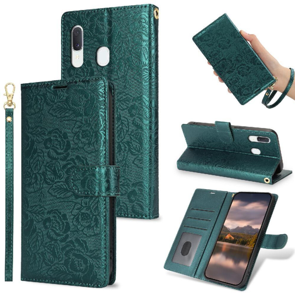 (Green) Flip Case For Samsung Galaxy A20/A30 Magnetic Closure Soft Tpu Wrist Lanyard Wallet Green 764549423576