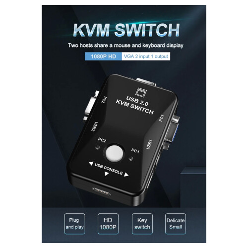 USB 2.0 KVM Mouse Switcher Keyboard VGA Splitter Box Sharing Switch 2 Port SVGA 2