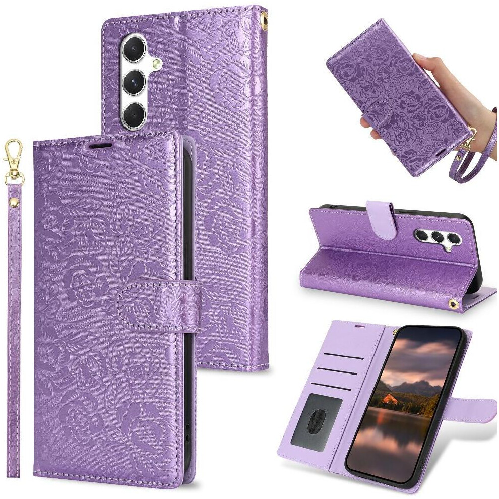 (Purple) Flip Case For Samsung Galaxy A14 4G/5G Magnetic Closure Soft Tpu Wallet Wrist Lanyard Purple 764549423644