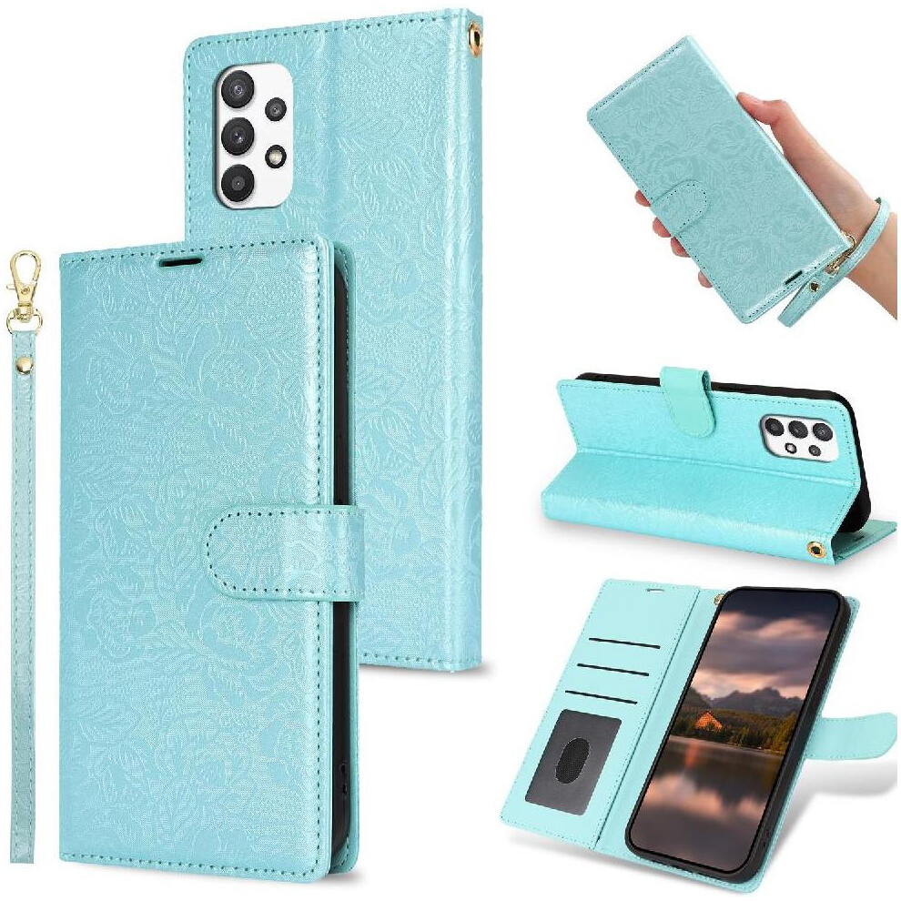(Blue) Flip Case For Samsung Galaxy M13 5G Wrist Lanyard Wallet Soft Tpu Magnetic Closure Blue 764549423712