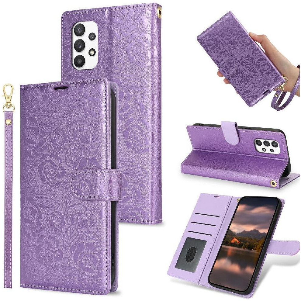 (Purple) Flip Case For Samsung Galaxy M13 5G Wrist Lanyard Wallet Soft Tpu Magnetic Closure Purple 764549423699