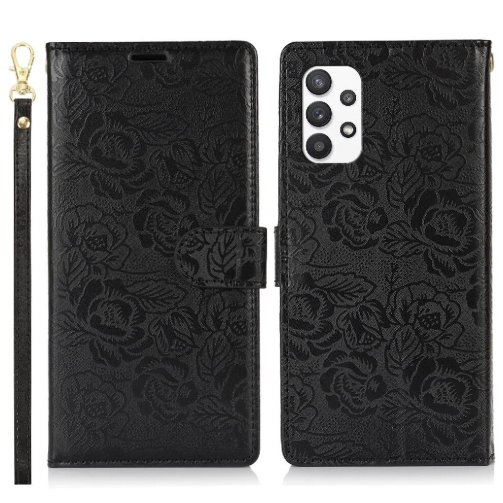 (Black) Flip Case For Samsung Galaxy M13 5G Wrist Lanyard Wallet Soft Tpu Magnetic Closure Black 764549423682