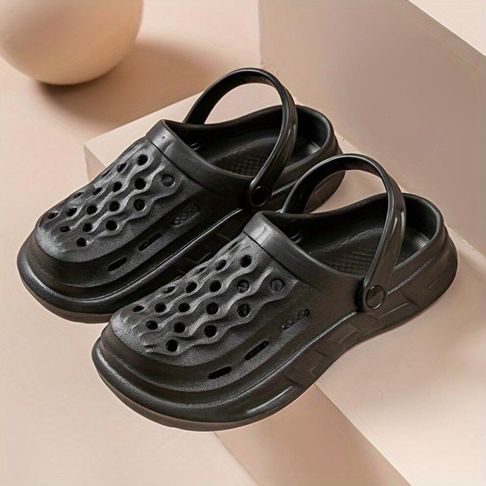(black, 42-43) Solid Color Trendy Slippers, Soft Sole Platform Closed Toe Two-way Wear Garden Slippers, Non-slip Summer Beach Slides