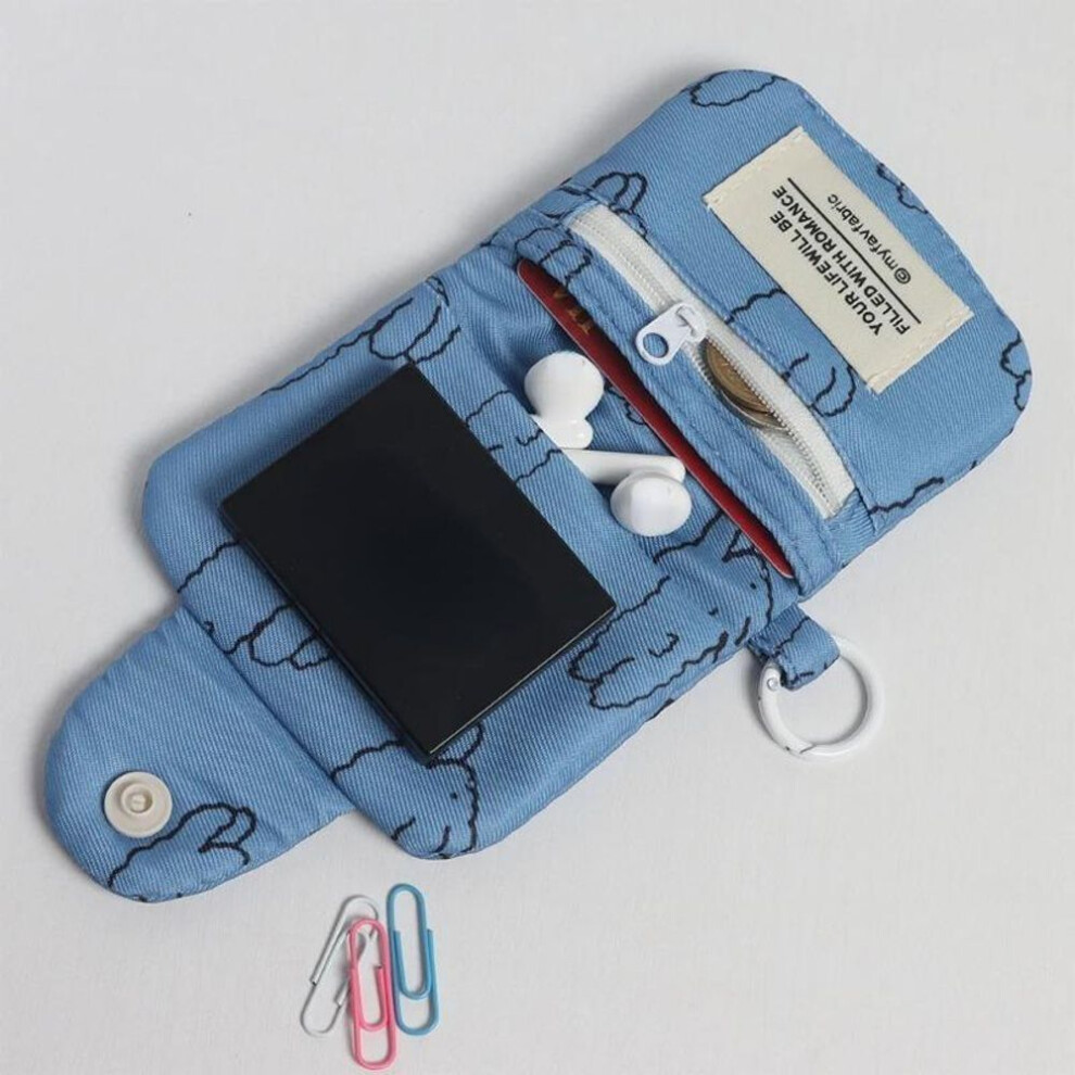 (blue, 1pcs) 1 Pc Cute Student Coin Purse Card Simplicity Floral Korean Fashion Wallet Card Holder For Girls Portable Cute Small Storage Bag