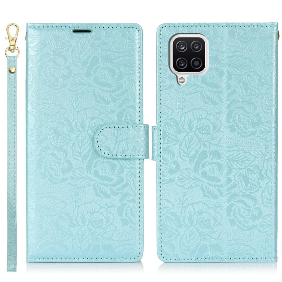 (Blue) Flip Case For Samsung Galaxy A12 Magnetic Closure Wallet Soft Tpu Wrist Lanyard Blue 764549423866