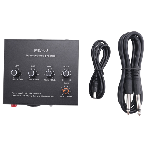 MIC-60 3-Band Equalizer Balanced Mic Preamp Microphone Προενισχυτής με καλώδιο DC και 6,5mm