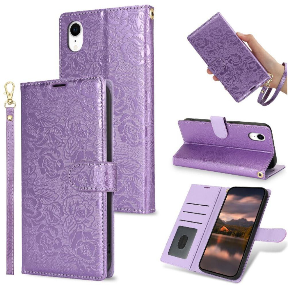 (Purple) Flip Case For Iphone Xr Wrist Lanyard Soft Tpu Wallet Magnetic Closure Purple 764549424047