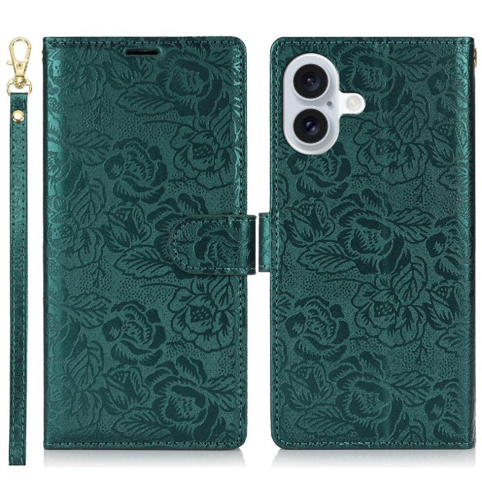 (Green) Flip Case For Iphone 16 Wrist Lanyard Wallet Magnetic Closure Soft Tpu Green 764549424276