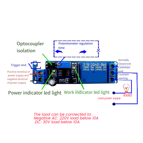 DC 12V Timing Timer Delay 1-10S Time Adjustable Relay with Indicator Light Turn OFF Module Trigger Switch 2