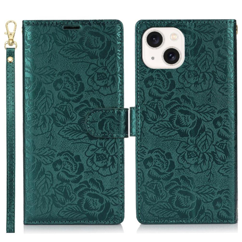 (Green) Flip Case For Iphone 14 Wallet Soft Tpu Wrist Lanyard Magnetic Closure Green 764549424672