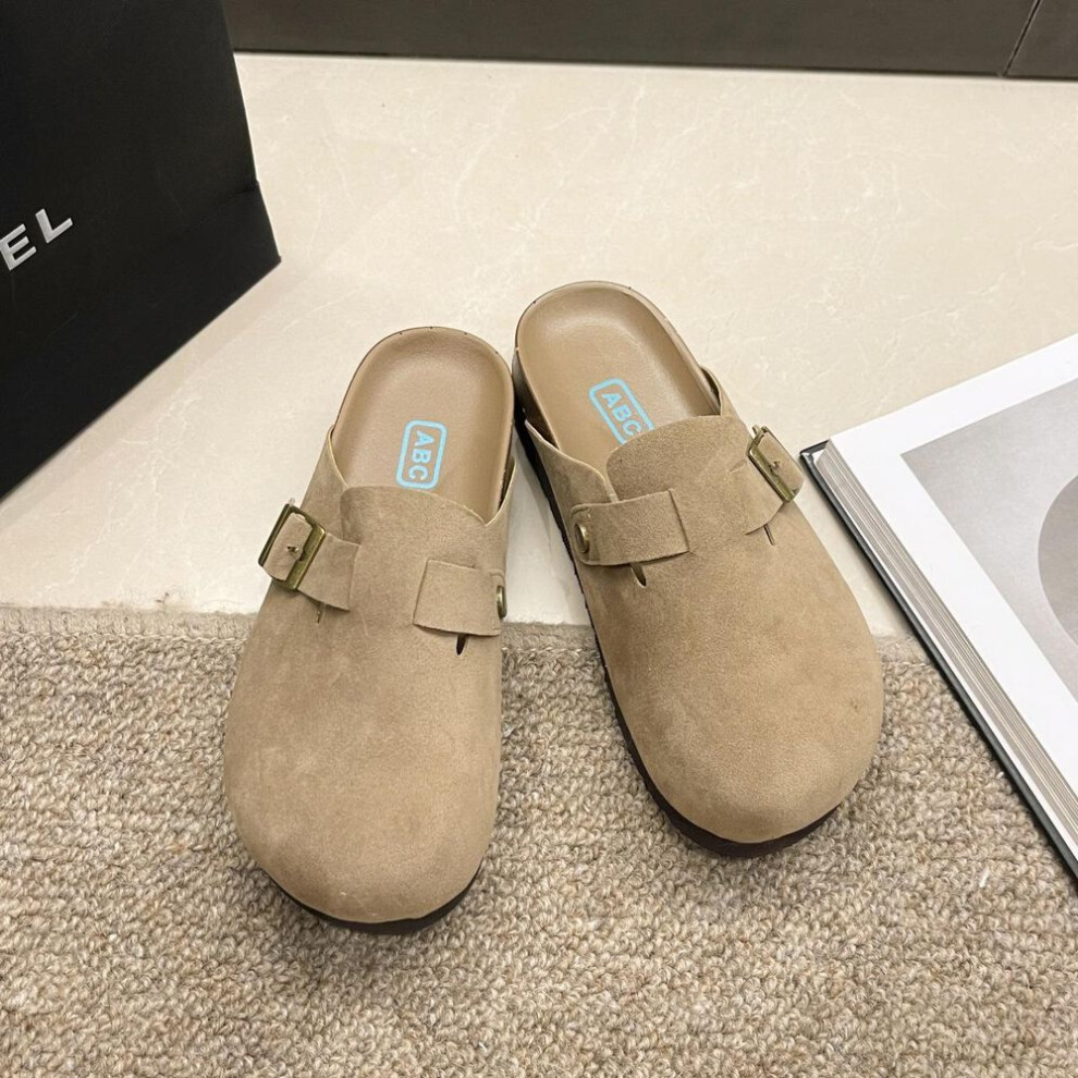 (sand, 38) Women Suede Clogs Slippers Classic Men Mules Summer Cork Clogs Slippers Outdoor Antiskid Beach Slippers With Arch Support
