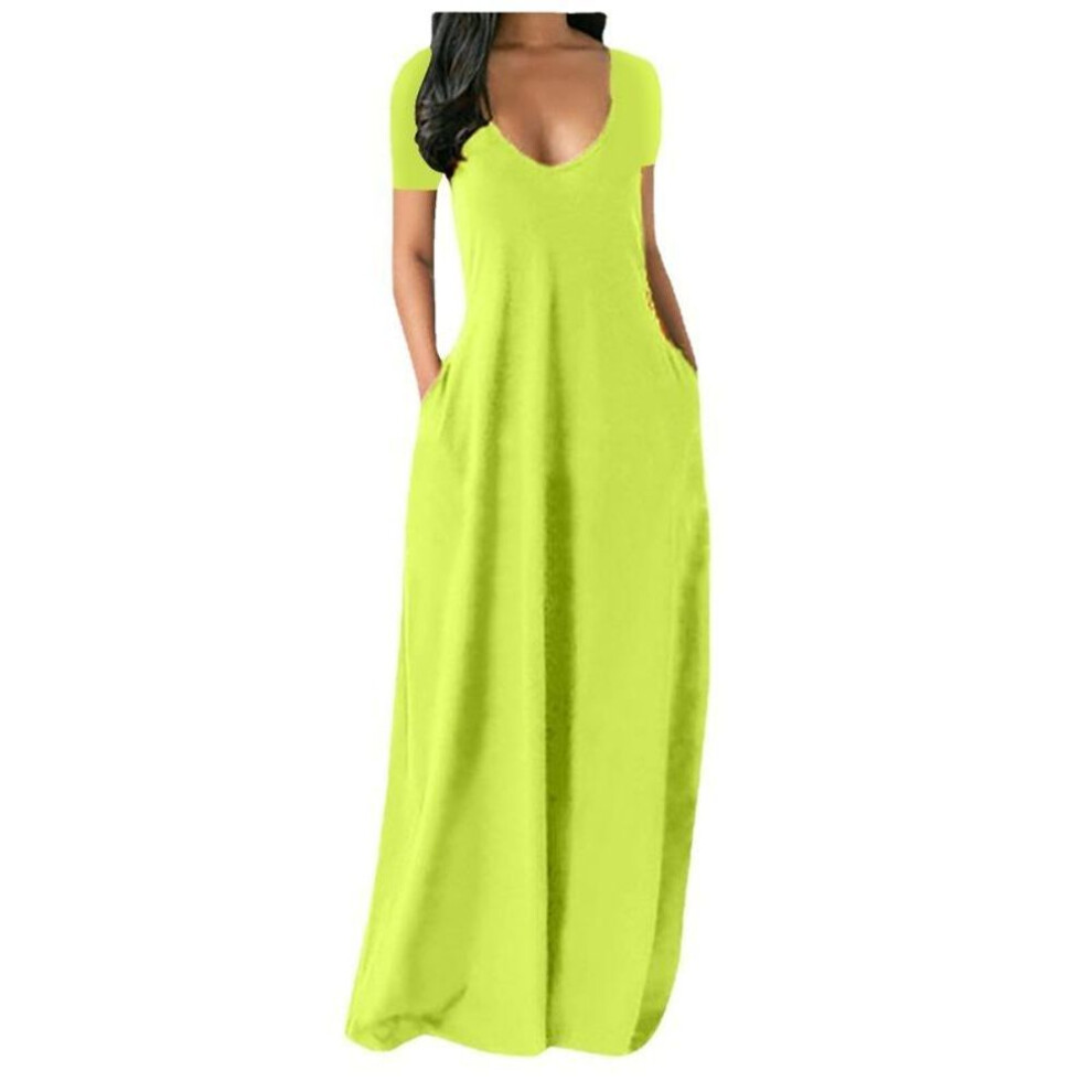(fluorescent yellow, 5XL) Solid Simple Dress, Casual Short Sleeve Maxi Dress With Pockets, Women&apos;s Clothing
