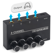 Headphone Amplifier Compact Stereo Earphone Audio 4 Channels for 6.35MM Jack with Volume Control