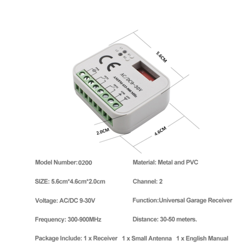Universal Garage Door Remote Control Receiver 2CH Controller Switch for Transmitter RX Multi Frequency 433-900MHz Black 2