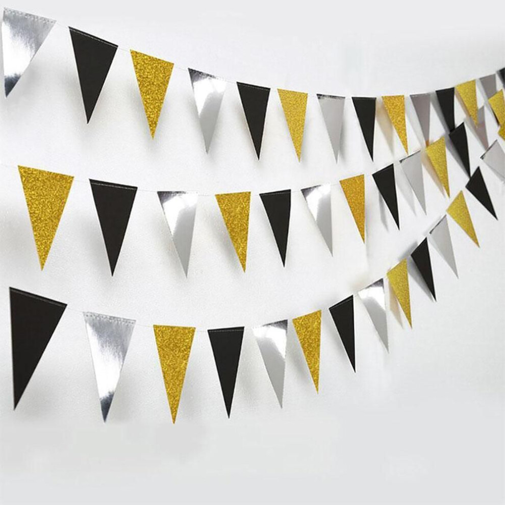 (as the picture) Glitter Triangle Flag String With 3m Paper Garland Banners For Wedding Birthday Party Halloween Graduation Hanging Ornaments Decoration Supplies