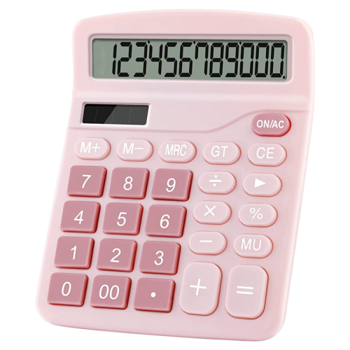 12 Digits Electronic Calculator Solar Dual Power Office Financial Basic Desk Calculator-Pink 1