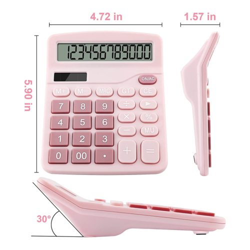 12 Digits Electronic Calculator Solar Dual Power Office Financial Basic Desk Calculator-Pink 2