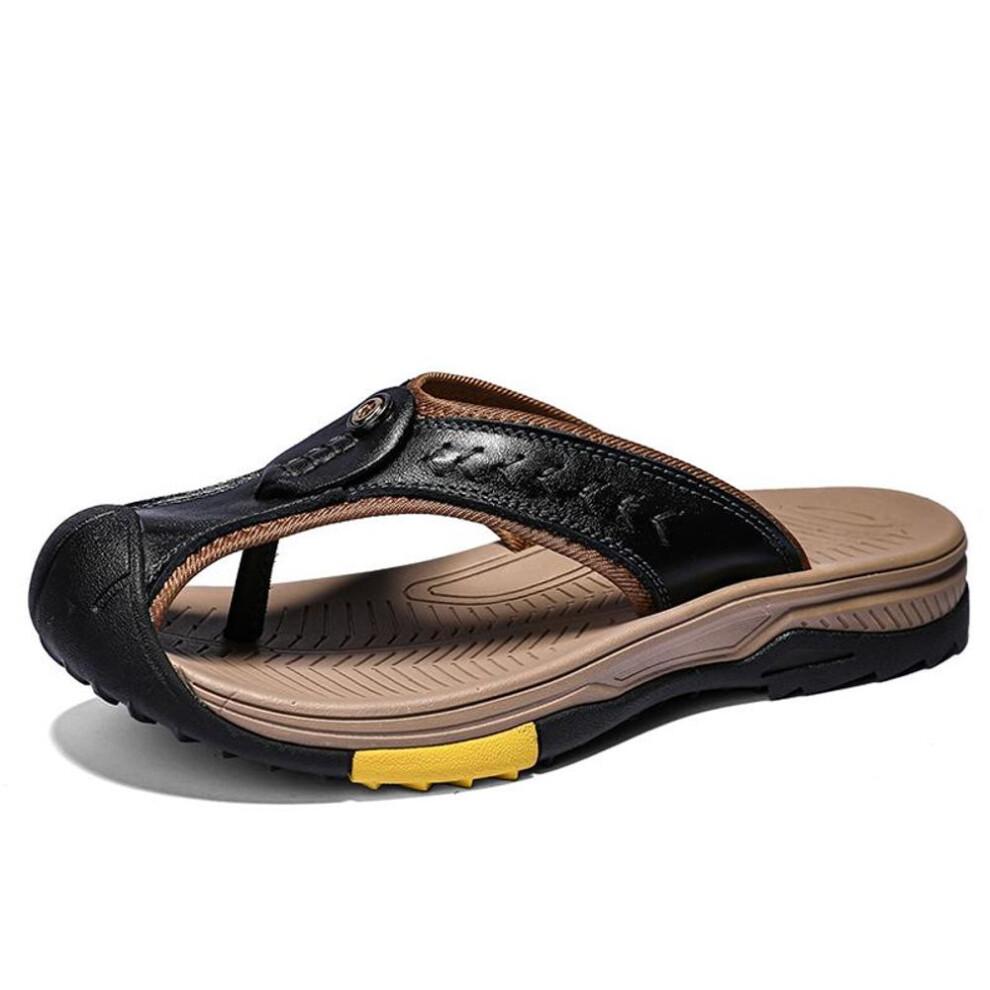 (black, 42) New Arrival Summer Genuine Leather Men Flip Flops Anti-slip Handmade Leather Slippers