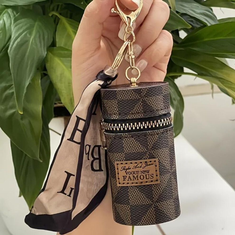 (brown, 1pcs) Mini Vintage Coin Purse, Classic Pouch With Scarf Decoration, Zipped And Portable Multifunctional Lipstick Bag
